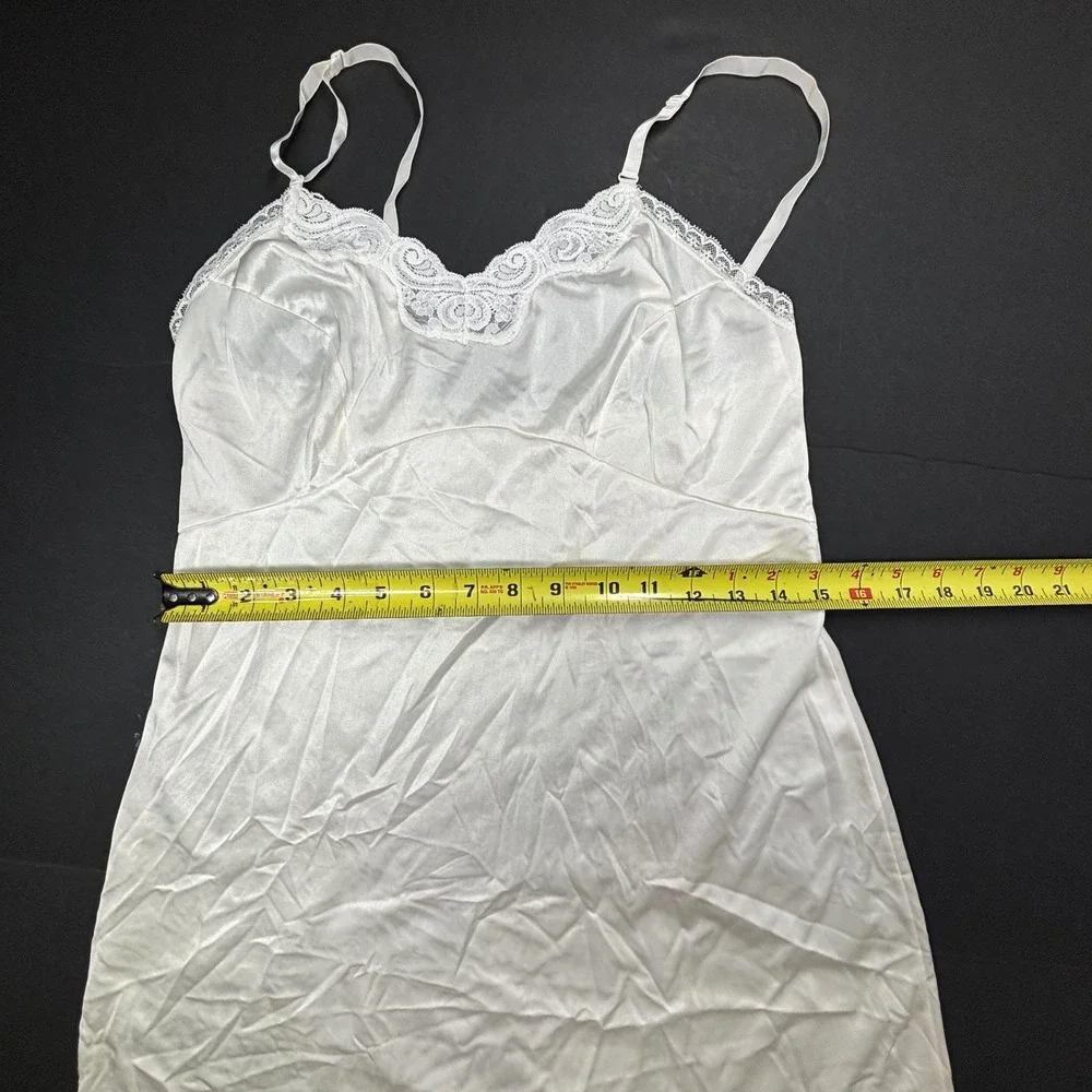 Vintage Adonna JCPenney White Nylon Lace Trim Full Slip 38 Dress Grunge 90s EUC‎